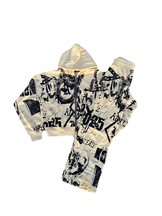 Signature Graffiti Sweatsuit Cream